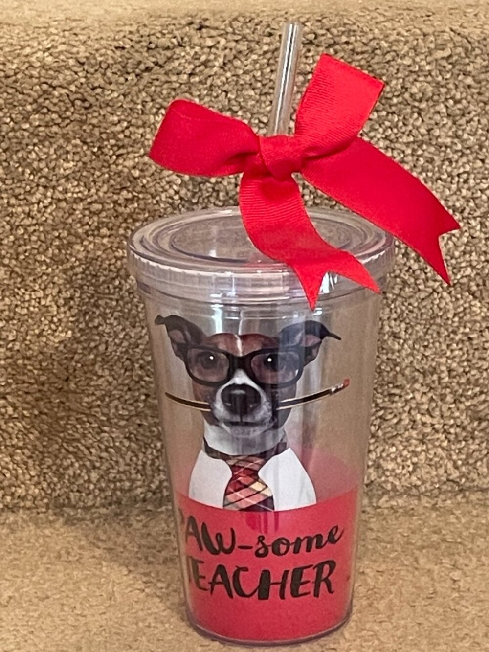 NEW Drink Cup and Straw PAW-SOME TEACHER Glass